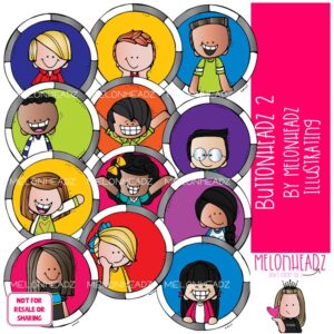 Buttonheadz clip art 2, kids, circles COLORED Version