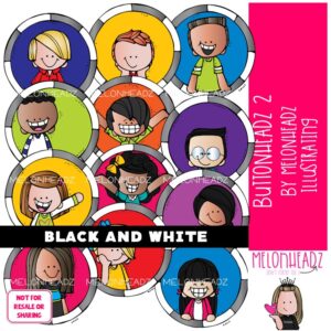 Buttonheadz clip art 2, kids, circles BLACK AND WHITE