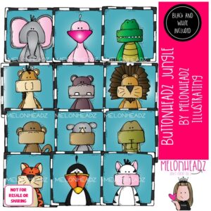Buttonheadz clip art, Jungle animals, safari, zoo COMBO PACK