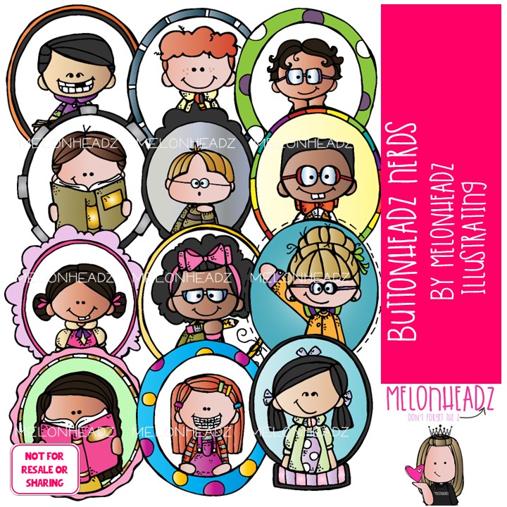 Buttonheadz clip art, Nerds, geeks COLORED Version
