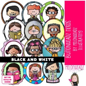 Buttonheadz  clip art, nerds, geeks BLACK AND WHITE