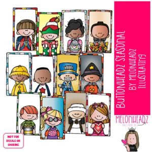 Buttonheadz clip art, Seasonal, holiday COLORED Version