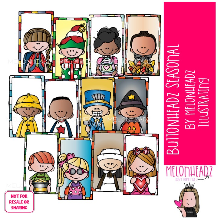 Buttonheadz clip art, Seasonal, holiday COLORED Version
