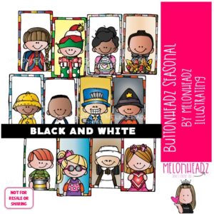 Buttonheadz clip art, Seasonal, holiday, tag BLACK AND WHITE