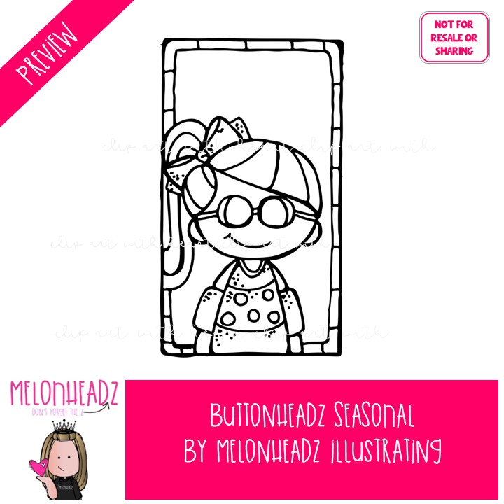 Buttonheadz clip art, Seasonal, holiday, tag BLACK AND WHITE - Image 2