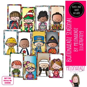 Buttonheadz clip art, Seasonal, holiday, tag COMBO PACK