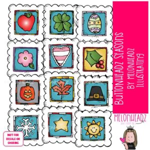 Buttonheadz clip art, Seasons. holiday, stamp COLORED Version