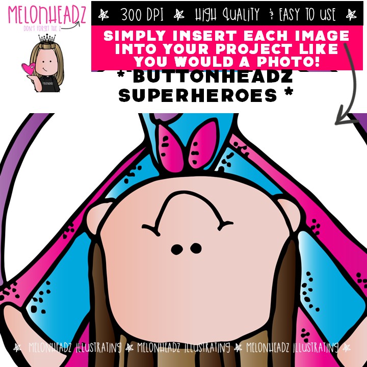 Buttonheadz clip art, Superhero, circles COLORED Version - Image 3