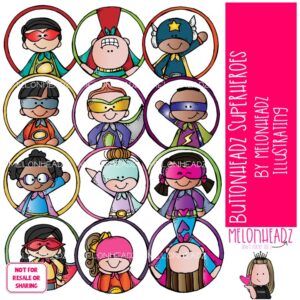 Buttonheadz clip art, Superhero, circles COLORED Version