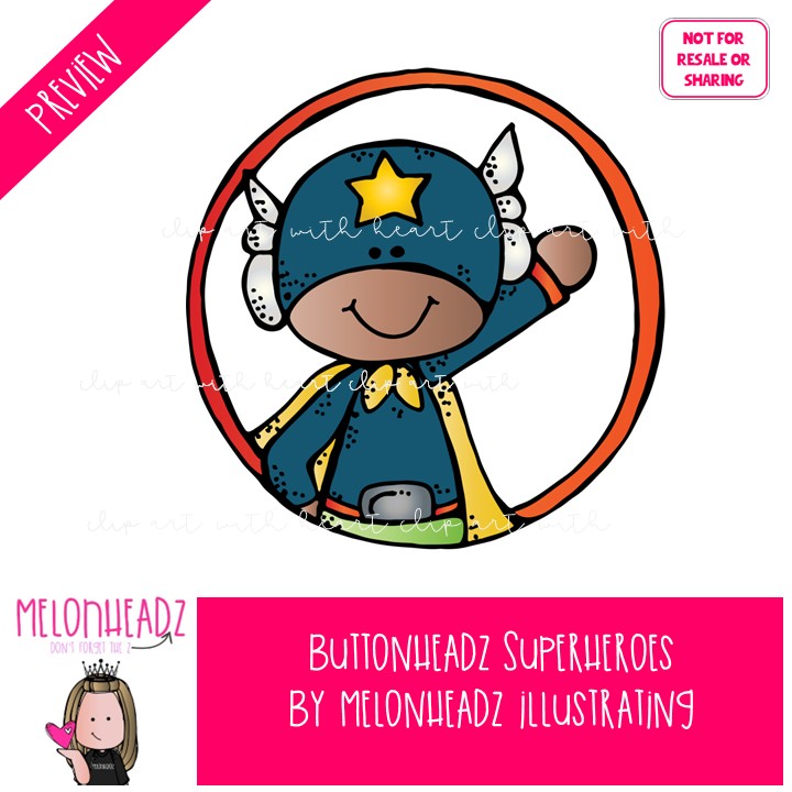Buttonheadz clip art, Superhero, circles COLORED Version - Image 2