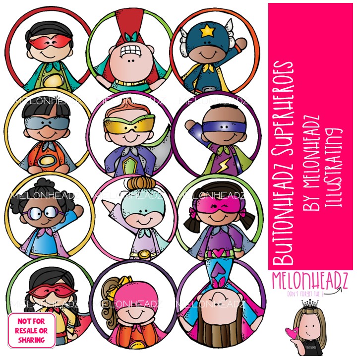 Buttonheadz clip art, Superhero, circles COLORED Version