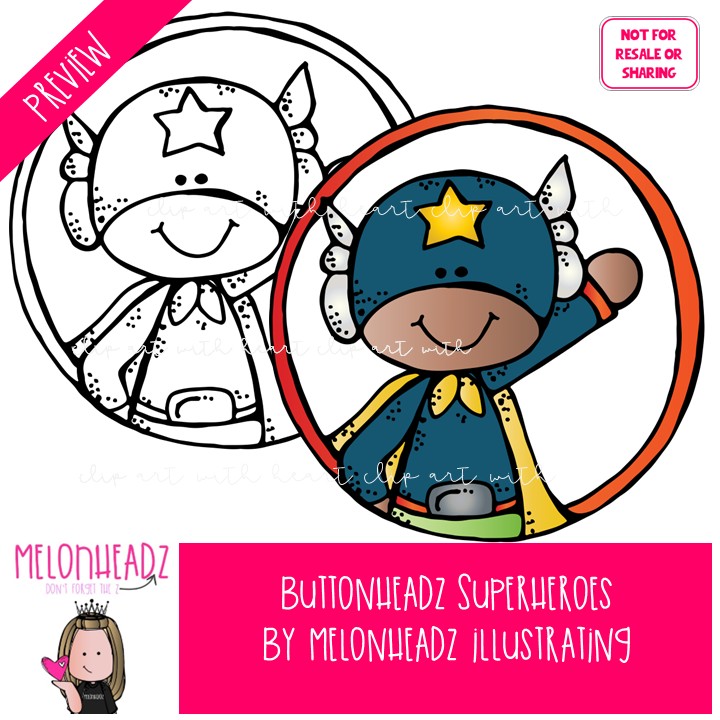 Buttonheadz clip art, Superhero, circles COMBO PACK - Image 2