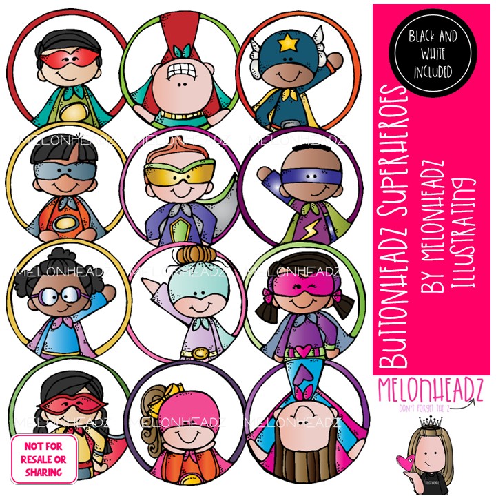 Buttonheadz clip art, Superhero, circles COMBO PACK