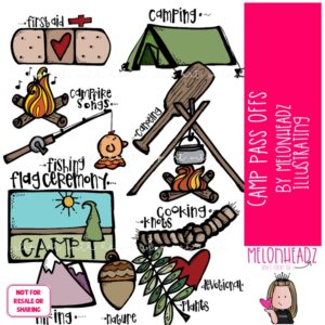 Camp Pass Offs clip art, outdoor sports, hiking COLORED Version