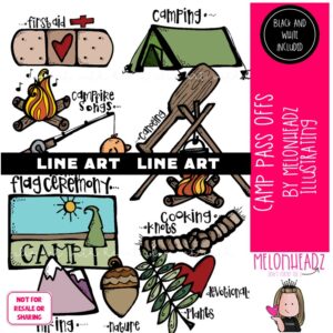 Camp Pass Offs clip art, outdoor sports, hiking LINE ART and Black and White