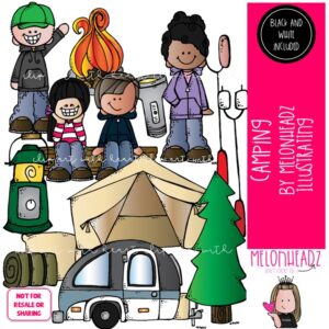 Camping clip art, trailer, fire COMBO PACK