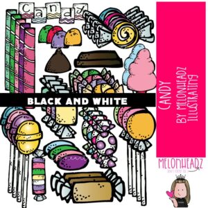 Candy clip art, treat, cotton candy BLACK AND WHITE