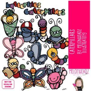 Caterpillars clip art, butterflies, bug COLORED Version