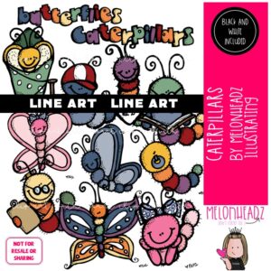 Caterpillars clip art, butterfly, bug LINE ART and BLACK AND WHITE