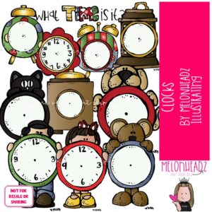Clocks clip art, blank, time COLORED Version