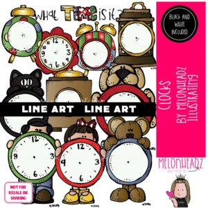 Clocks clip art, blank, time LINE ART and BLACK AND WHITE