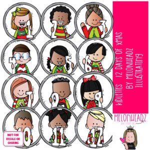 Kidlettes clip art, 12 Days of Christmas clip art COLORED Version