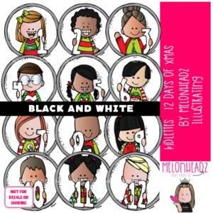 Kidlettes clip art, 12 Days of Christmas clip art BLACK AND WHITE