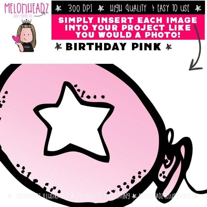 Birthday clip art, Pink, cake, balloons COMBO PACK - Image 3