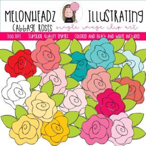 Cabbage Roses clip art, Single Image, flower, multicolored