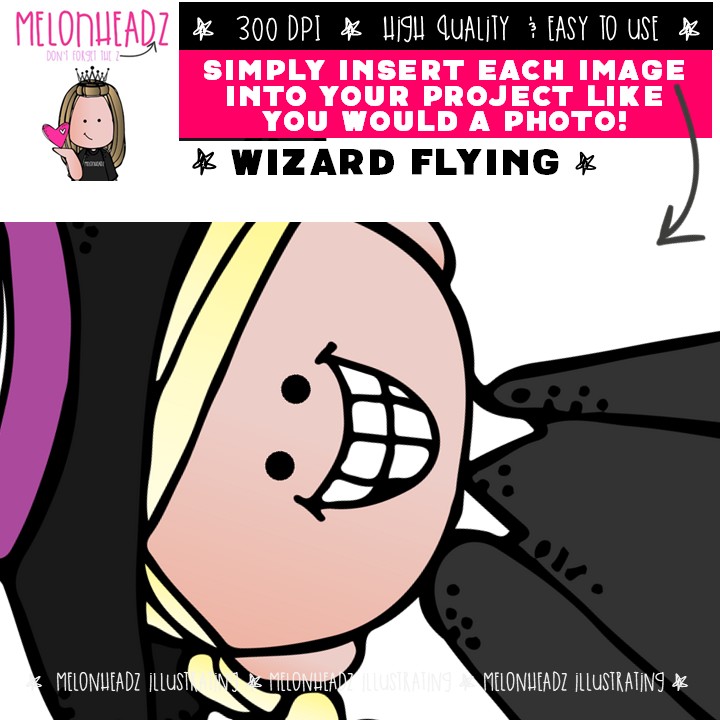 Wizard clip art, Flying, Witch Mini - Image 3