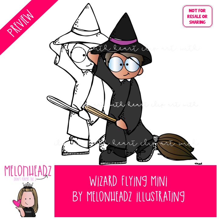 Wizard clip art, Flying, Witch Mini - Image 2