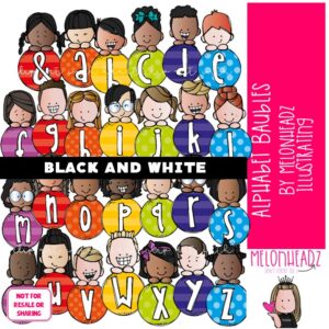 Alphabet Baubles clip art, Letters clip art BLACK AND WHITE