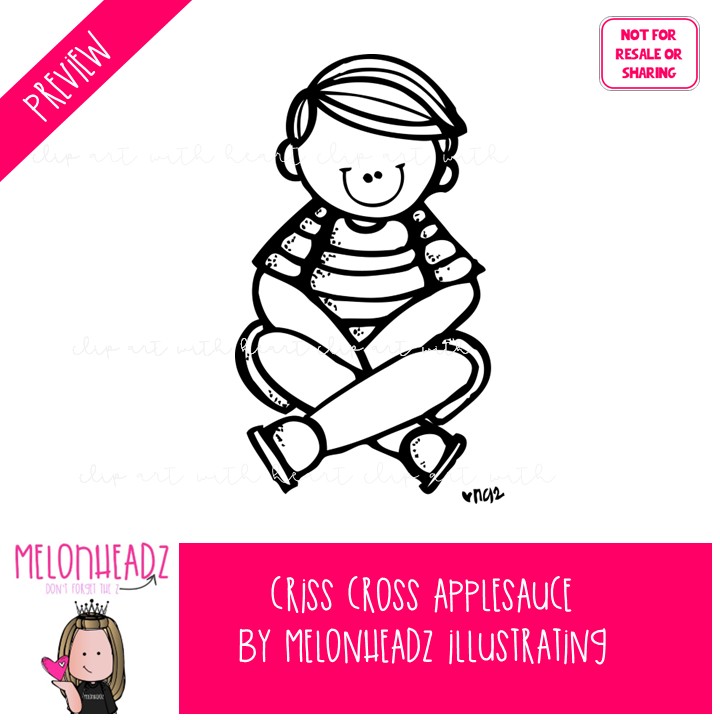 Criss Cross Applesauce clip art, Cross Legged Sitting clip art LINE ART and BLACK AND WHITE - Image 2