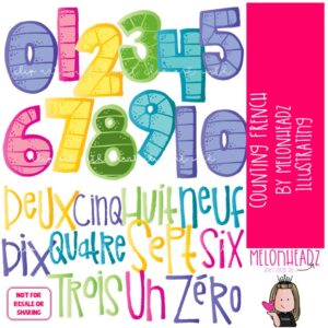 Counting clip art, French, numbers COLORED Version