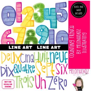 Counting clip art, French, numbers LINE ART and BLACK AND WHITE