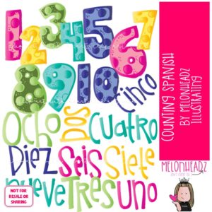Counting clip art, Spanish, number COLORED Version