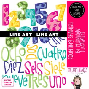 Counting clip art, Spanish, numbers LINE ART and BLACK AND WHITE