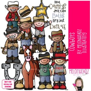 Cowboy clip art, western, horse COLORED Version