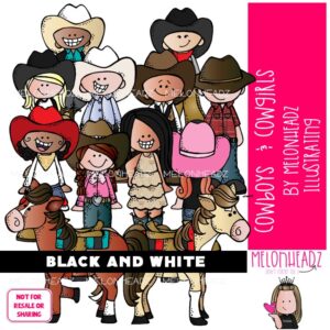 Cowboy and Cowgirl clip art, western, horse BLACK AND WHITE