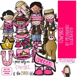 Cowgirl clip art, western, horse COLORED Version