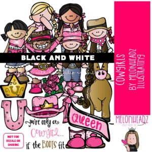 Cowgirls clip art, western, horse BLACK AND WHITE