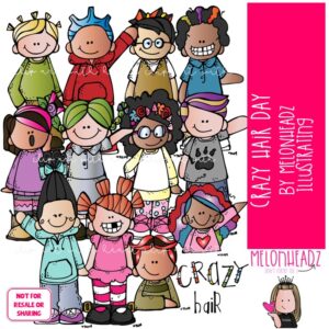 Crazy Hair Day clip art, school spirit, celebration COLORED Version
