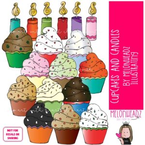 Cupcakes and Candles clip art, birthday, dessert COLORED Version
