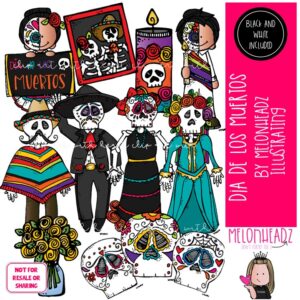 Dia De Los Muertos clip art, Day of the Dead, skeleton, skull COMBO PACK
