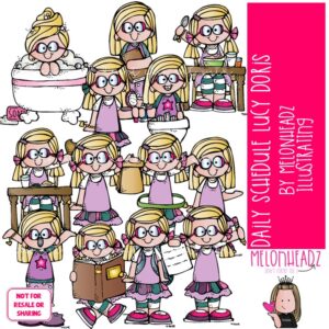 Daily Schedule clip art, Lucy Doris, Melonheadz Character COLORED Version