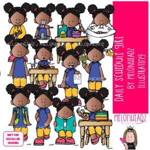 Daily Schedule clip art, girl, task, sequence COLORED Version
