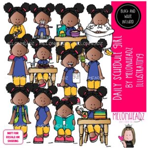 Daily Schedule clip art, girl, task, sequence COMBO PACK