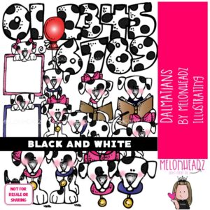 Dalmatians clip art, dog, pet, numbers BLACK AND WHITE
