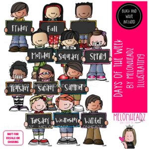 Days of the Week clip art, kidlettes, seasons COMBO PACK