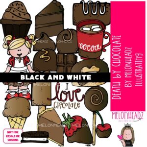 Death by Chocolate clip art, dessert, candy BLACK AND WHITE